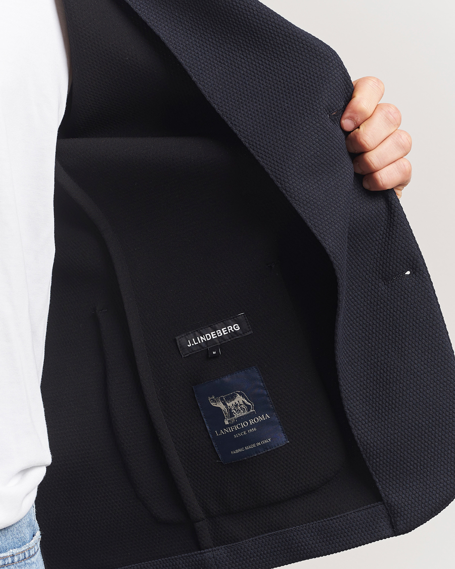 Herren | Sakkos | J.Lindeberg | Calvon 3D Piquet Blazer Navy