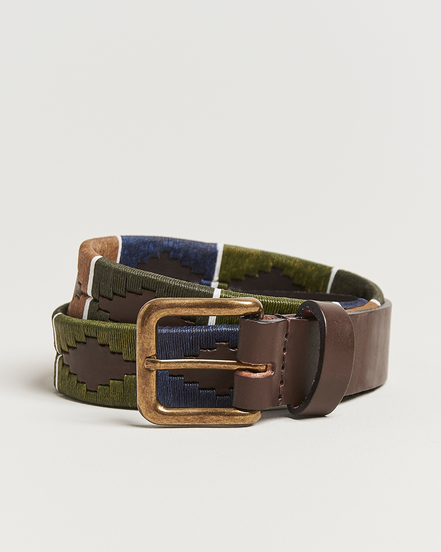 Herren | Gürtel | Pampeano | Caza Hand Stitched Classic Leather Belt 3,5cm Green/Blue