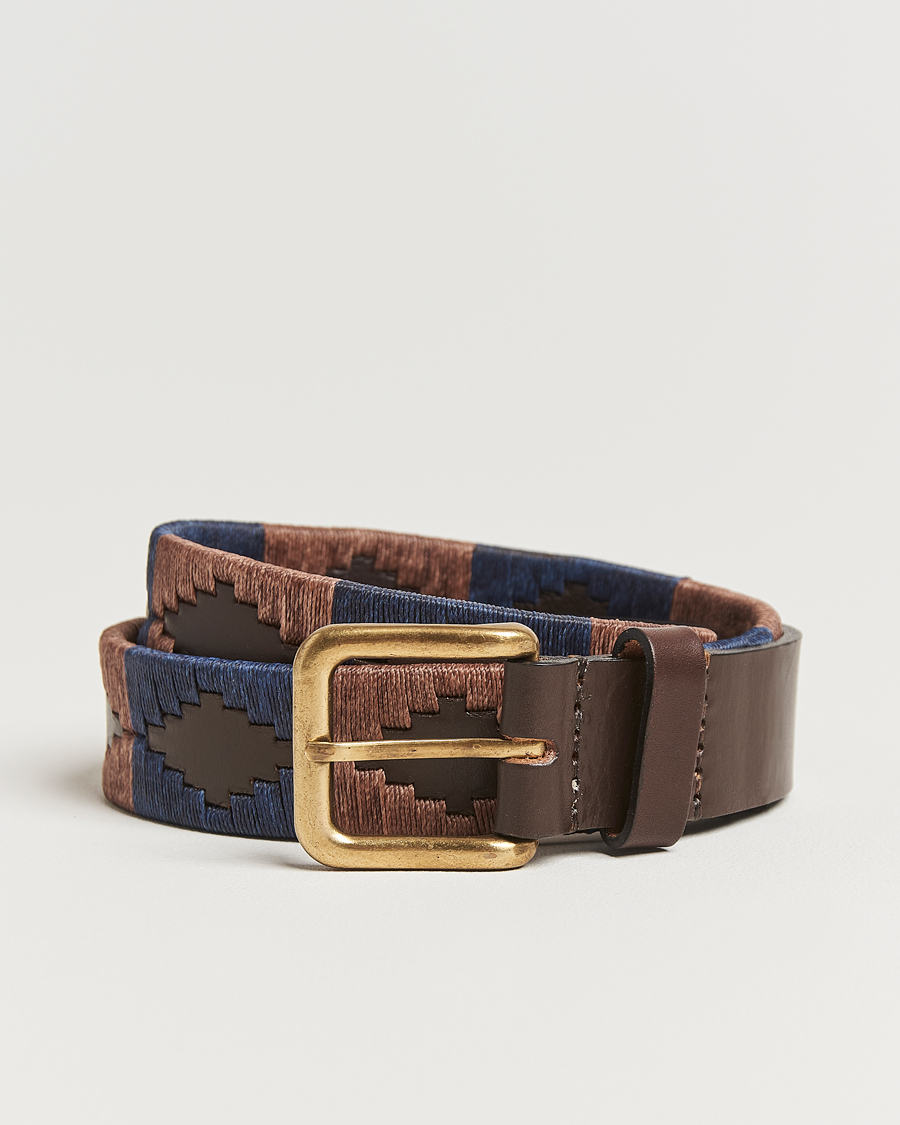 Herren | Gürtel | Pampeano | Jefe Hand Stitched Classic Leather Belt 3,5cm Brown/Blue