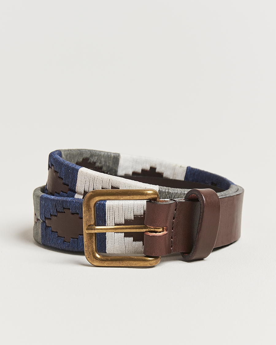 Herren | Gürtel | Pampeano | Roca Hand Stitched Classic Leather Belt 3,5cm Blue/Grey/White