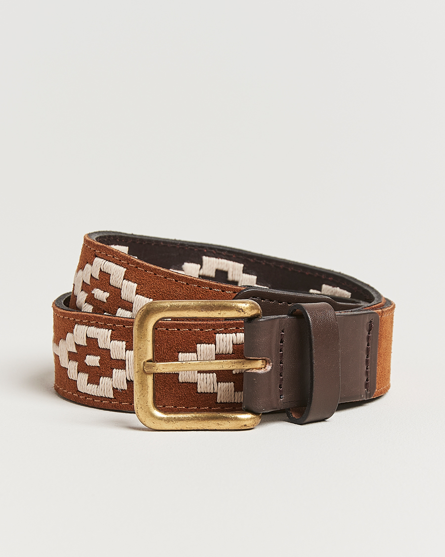 Herren | Pampeano Confianza Hand Stitched Suede Belt 3,5cm Tan | Pampeano | Confianza Hand Stitched Suede Belt 3,5cm Tan
