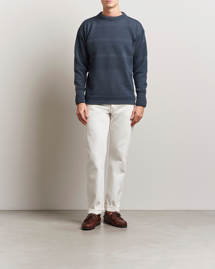 Herren | Pullover | S.N.S. Herning | Fisherman Wool Crew Neck Sweater Faded Mineral Blue