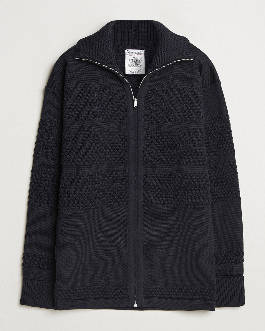 Herren | Pullover | S.N.S. Herning | Fisherman Wool Full Zip Sweater Navy Blue