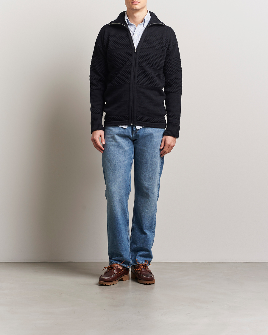 Herren | Pullover | S.N.S. Herning | Fisherman Wool Full Zip Sweater Navy Blue