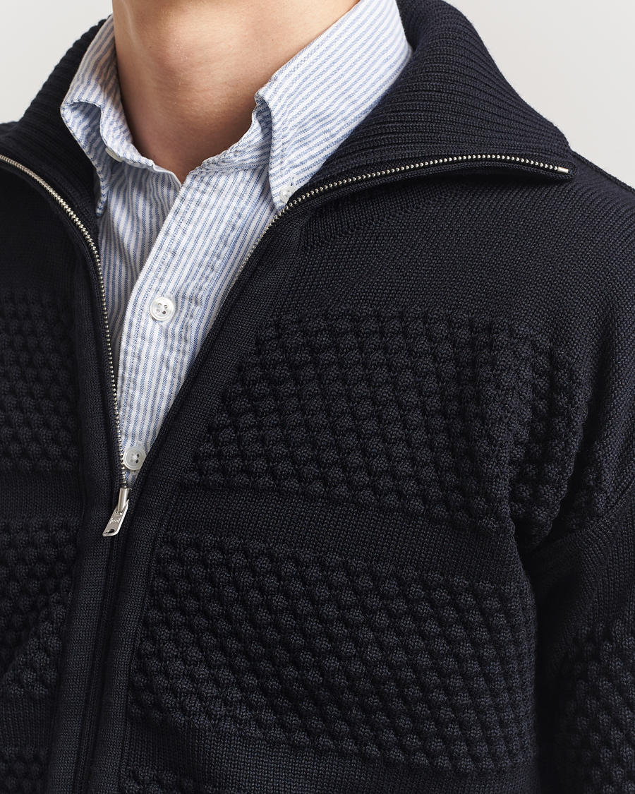 Herren | Pullover | S.N.S. Herning | Fisherman Wool Full Zip Sweater Navy Blue