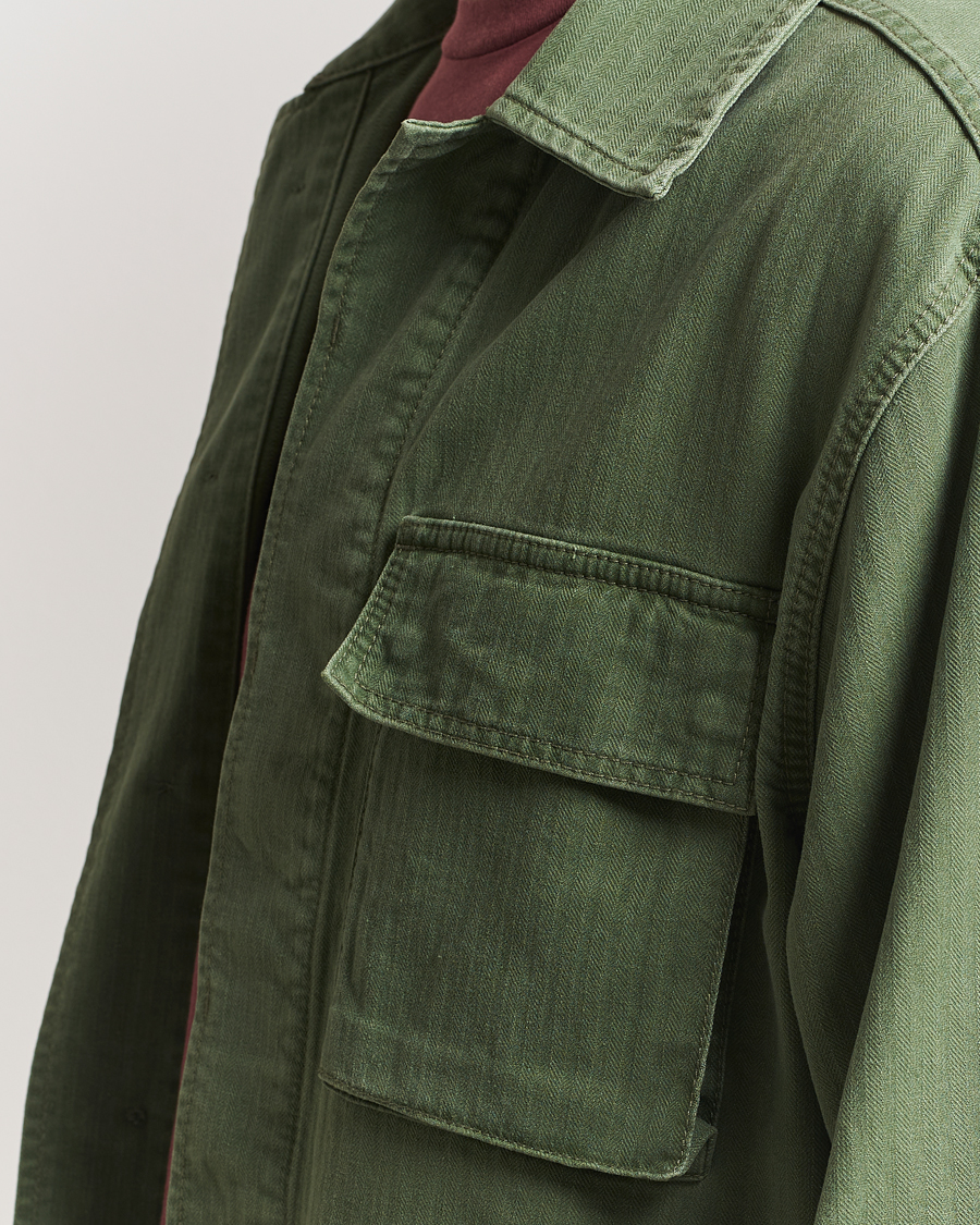 Herren | Hemden | Jeanerica | Luc Herringbone Overshirt Chevron Green