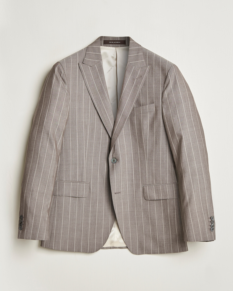 Herren | Sakkos | Oscar Jacobson | Faron Striped Super 130s Wool Blazer Beige