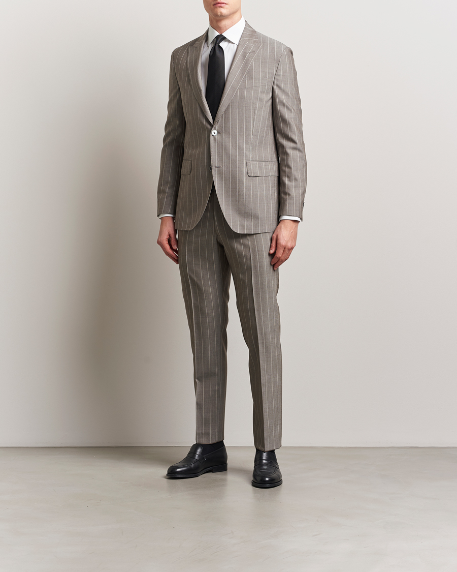 Herren | Sakkos | Oscar Jacobson | Faron Striped Super 130s Wool Blazer Beige