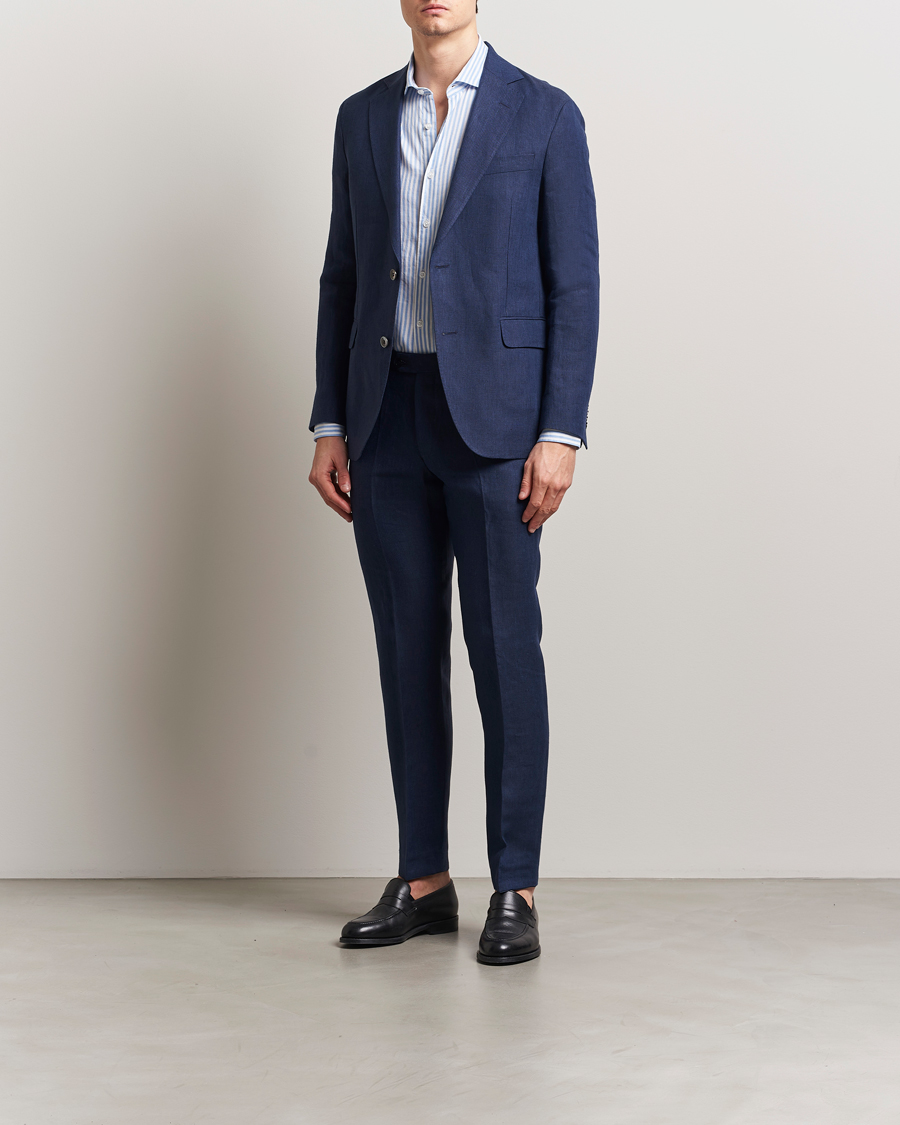 Herren | Hosen | Oscar Jacobson | Denz Linen Trousers Navy