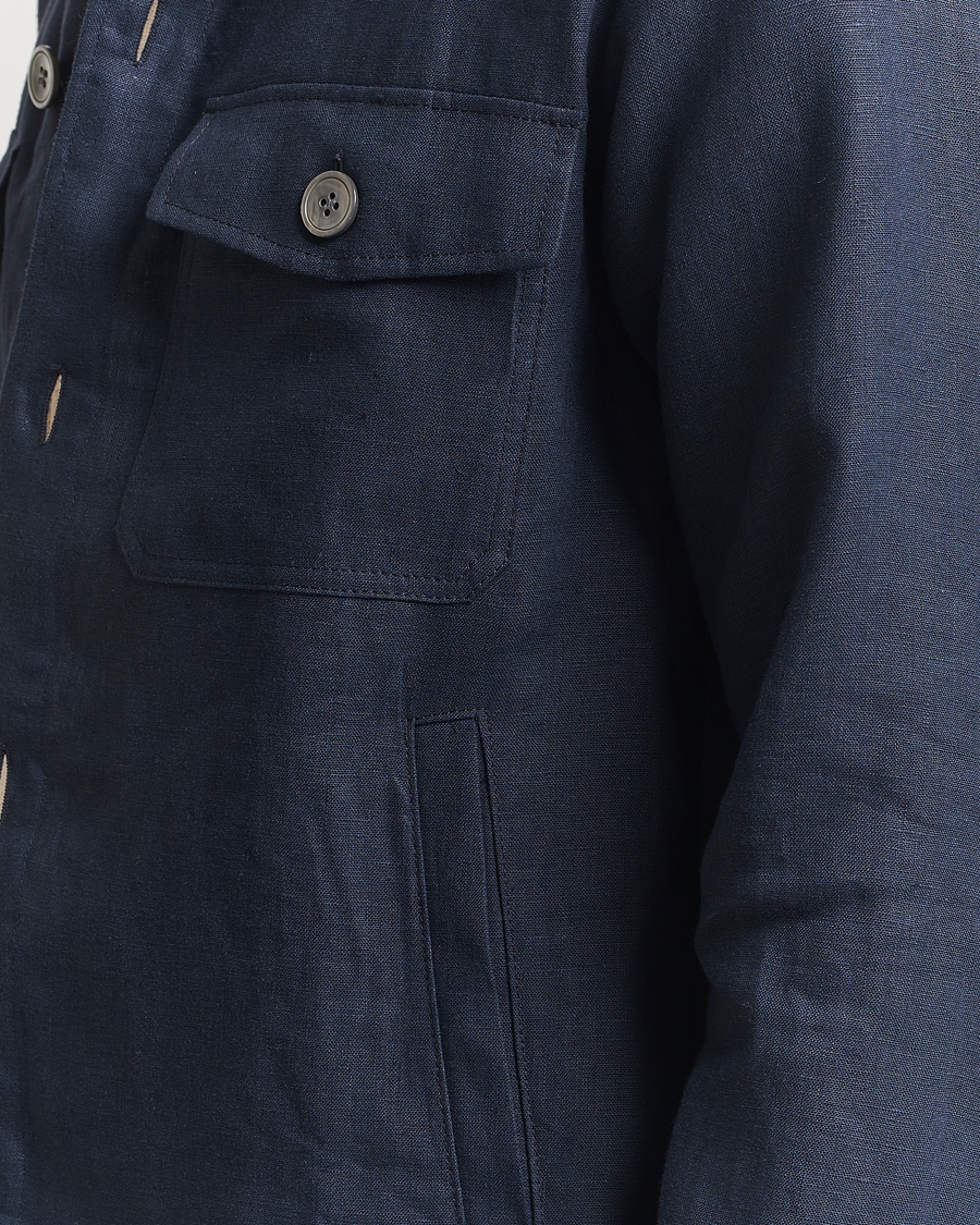Herren | Hemden | Oscar Jacobson | Maverick Linen Shirt Jacket Navy