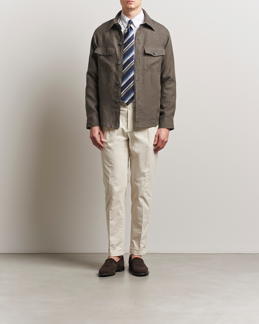 Herren | Hemden | Oscar Jacobson | Maverick Linen Shirt Jacket Olive