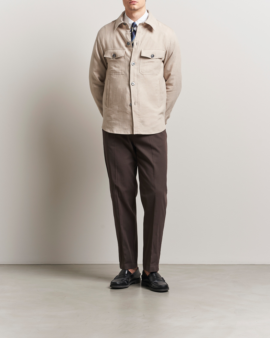 Herren | Hemden | Oscar Jacobson | Maverick Linen Shirt Jacket White Grass
