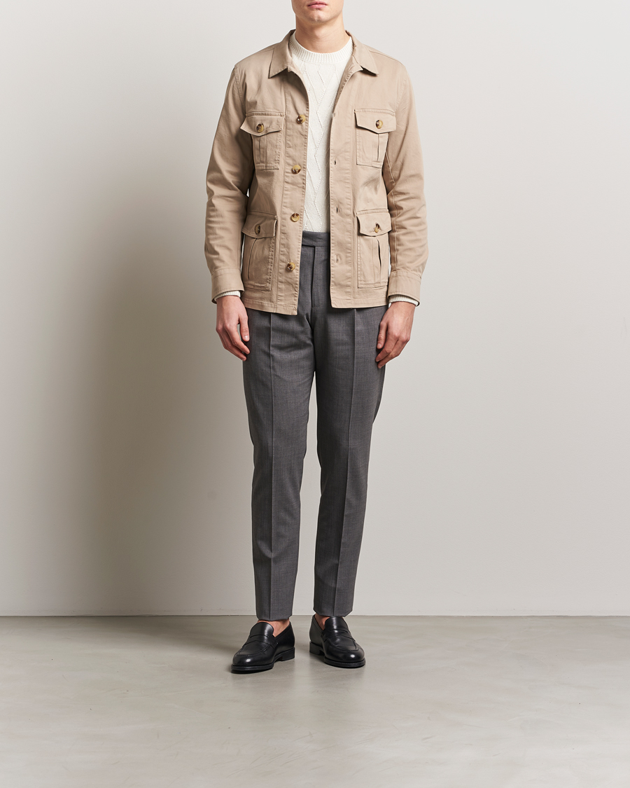 Herren | Hemden | Oscar Jacobson | Safari Cotton Shirt Jacket Beige
