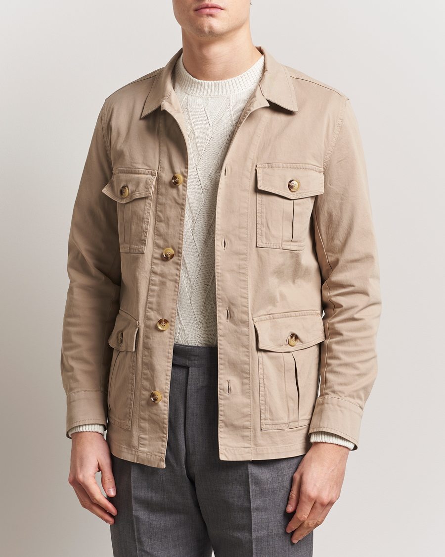 Herren | Hemden | Oscar Jacobson | Safari Cotton Shirt Jacket Beige