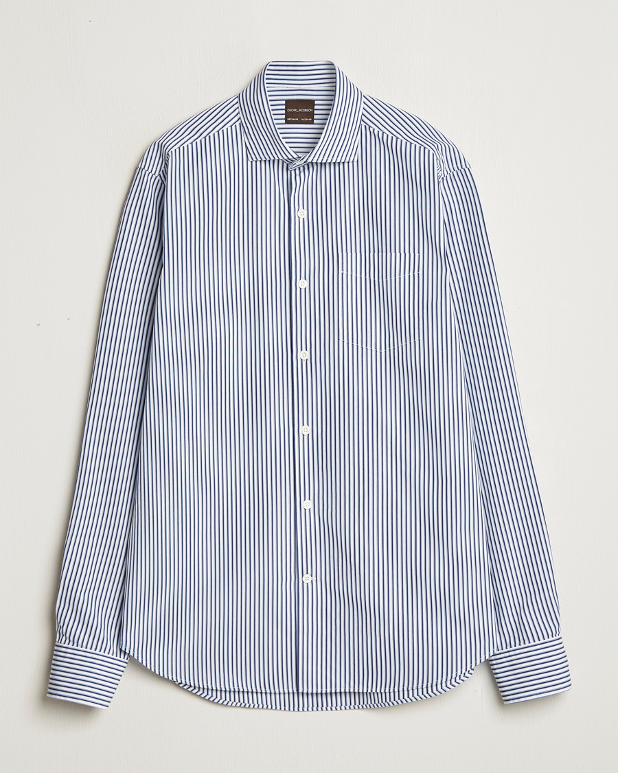 Herren | Hemden | Oscar Jacobson | Wide Spread Washed Stripe Shirt White/Blue