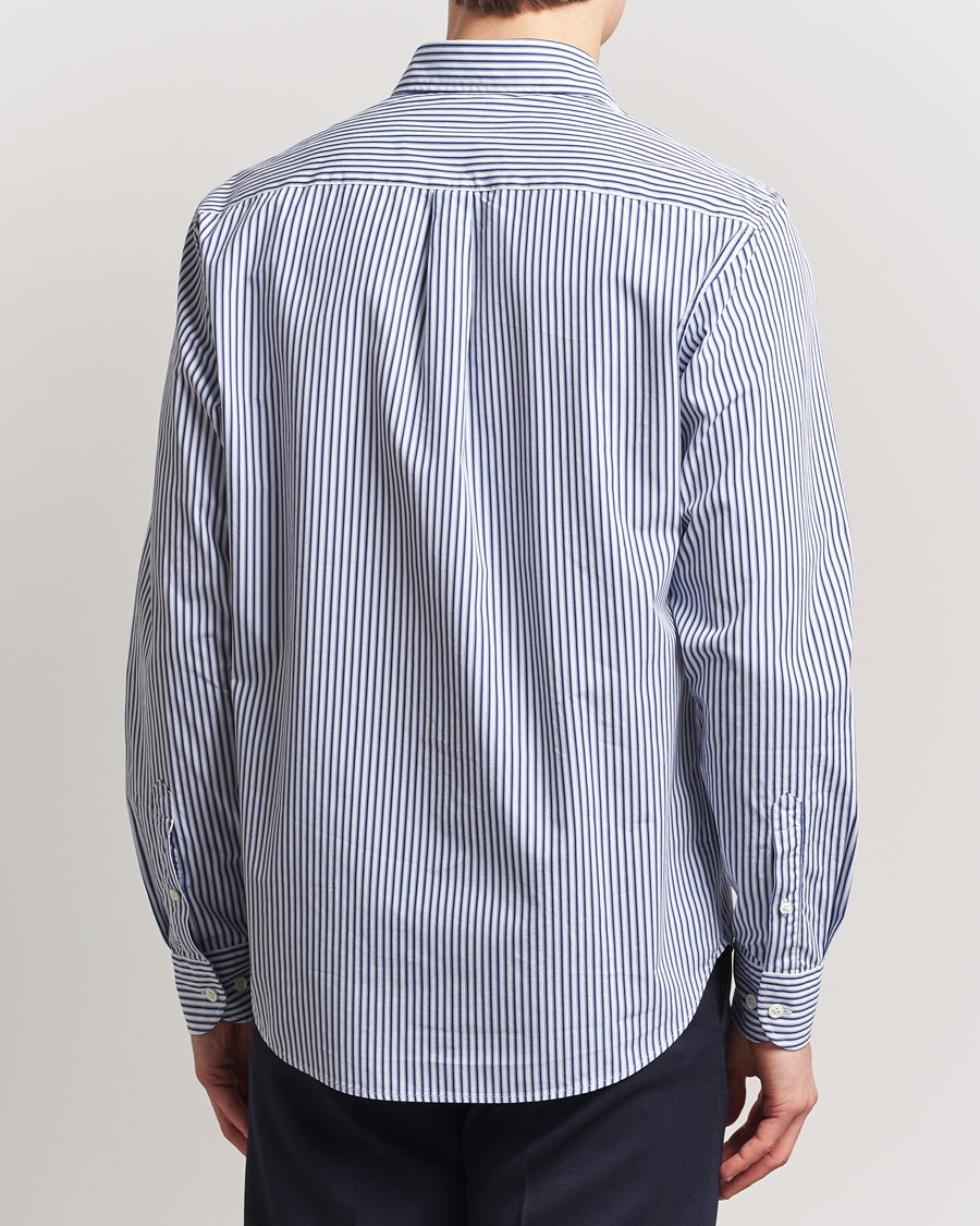 Herren | Hemden | Oscar Jacobson | Wide Spread Washed Stripe Shirt White/Blue