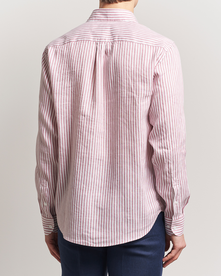 Herren | Hemden | Oscar Jacobson | Wide Spread Linen/Cotton Venetian Stripe Shirt Red