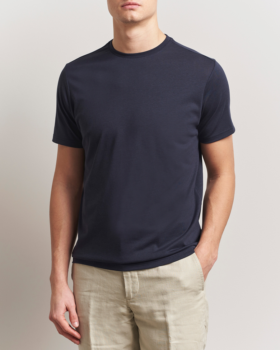 Herren | T-Shirts | Oscar Jacobson | Kim Cotton/Tencel T-Shirt Navy