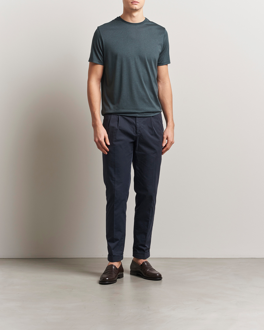 Herren | T-Shirts | Oscar Jacobson | Kim Cotton/Tencel T-Shirt Deep Green