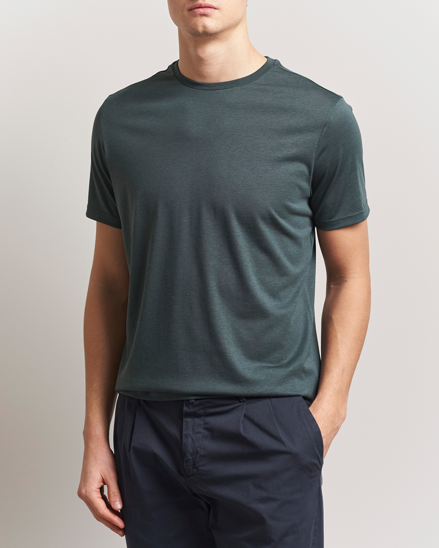 Herren | T-Shirts | Oscar Jacobson | Kim Cotton/Tencel T-Shirt Deep Green