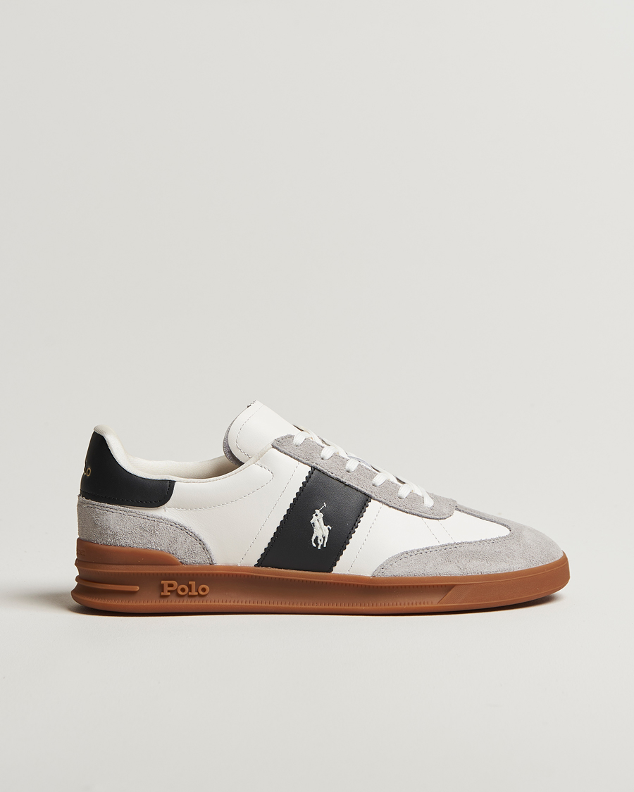 Herren | Polo Ralph Lauren Aera Leather/Suede Sneaker White/Grey | Polo Ralph Lauren | Aera Leather/Suede Sneaker White/Grey