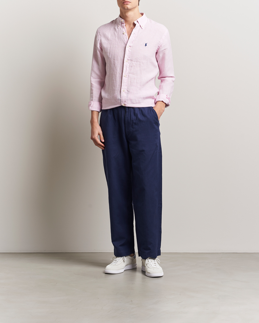Herren | Hemden | Polo Ralph Lauren | Custom Fit Striped Linen Shirt Pink/White