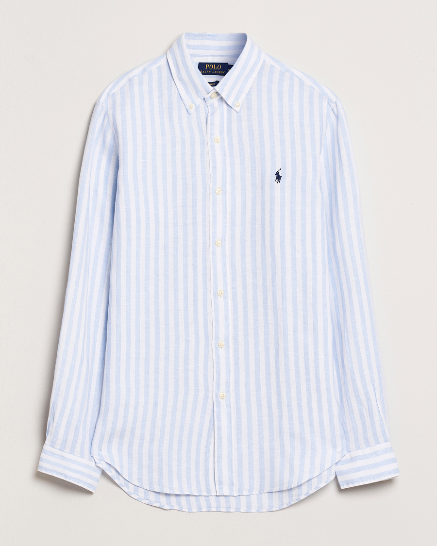 Herren | Hemden | Polo Ralph Lauren | Custom Fit Striped Linen Shirt Office Blue/White