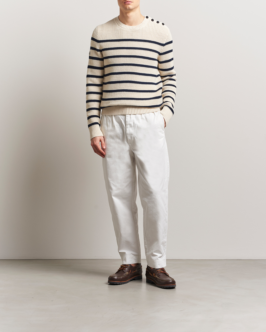 Herren | Pullover | Polo Ralph Lauren | Cotton/Linen Striped Sweater Cream/Navy