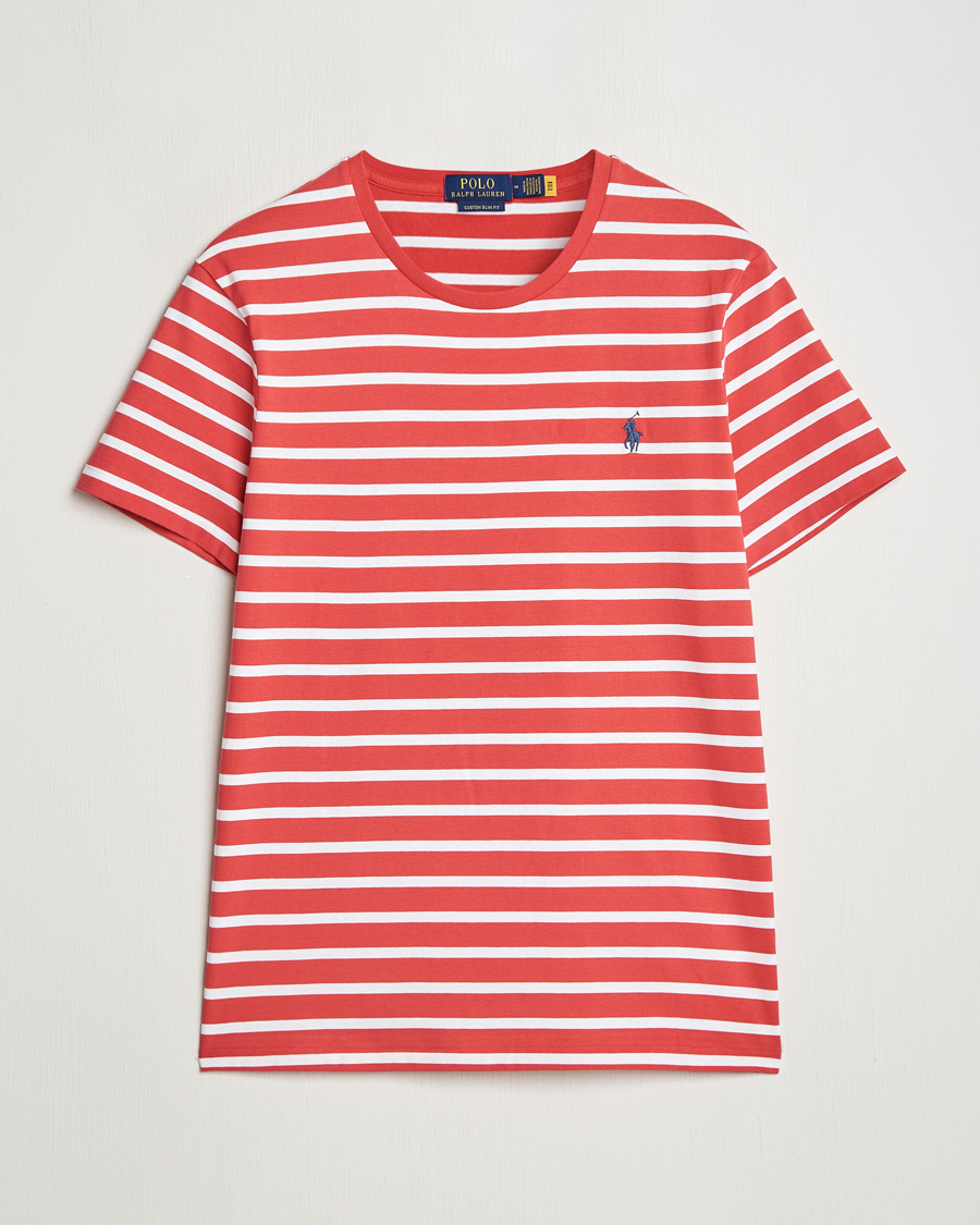 Herren | T-Shirts | Polo Ralph Lauren | Custom Slim Fit Striped T-Shirt Spring Red/White