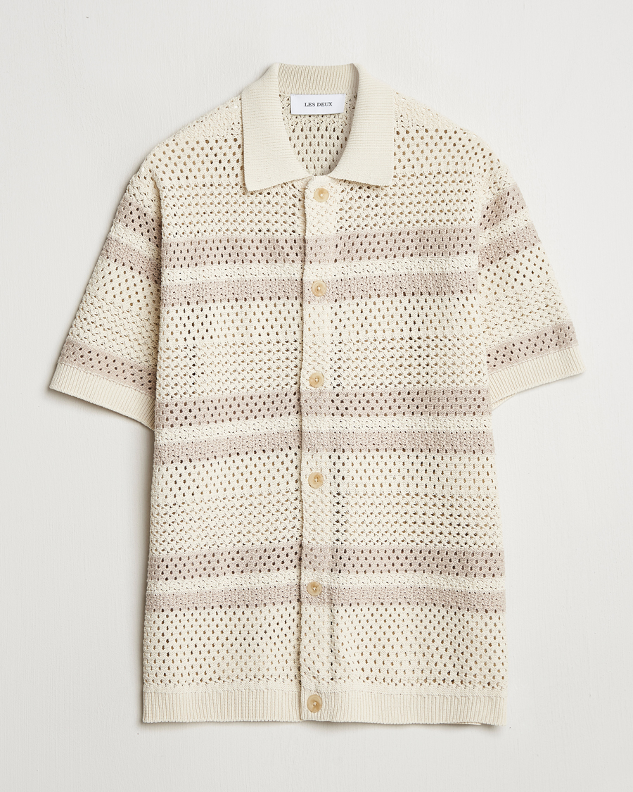 Herren | Hemden | LES DEUX | Gianni Striped Knitted Short Sleeve Shirt Ivory