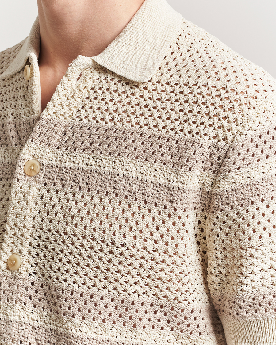 Herren | Hemden | LES DEUX | Gianni Striped Knitted Short Sleeve Shirt Ivory