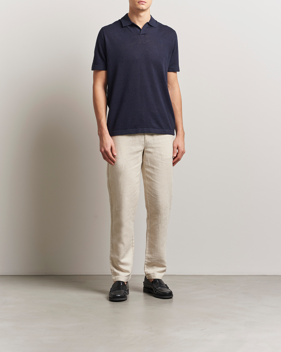 Herren | Poloshirts | LES DEUX | Emmanuel Linen/Cotton Polo Knit Dark Navy