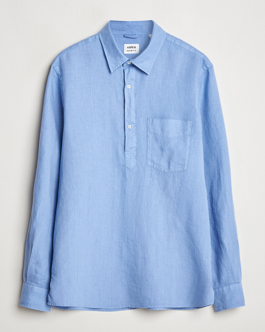 Herren | Hemden | Aspesi | Linen Popover Shirt Azzurro
