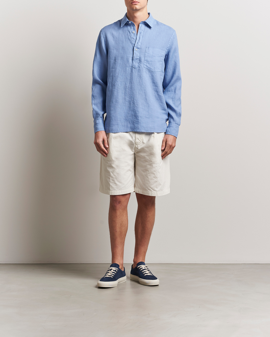 Herren | Hemden | Aspesi | Linen Popover Shirt Azzurro