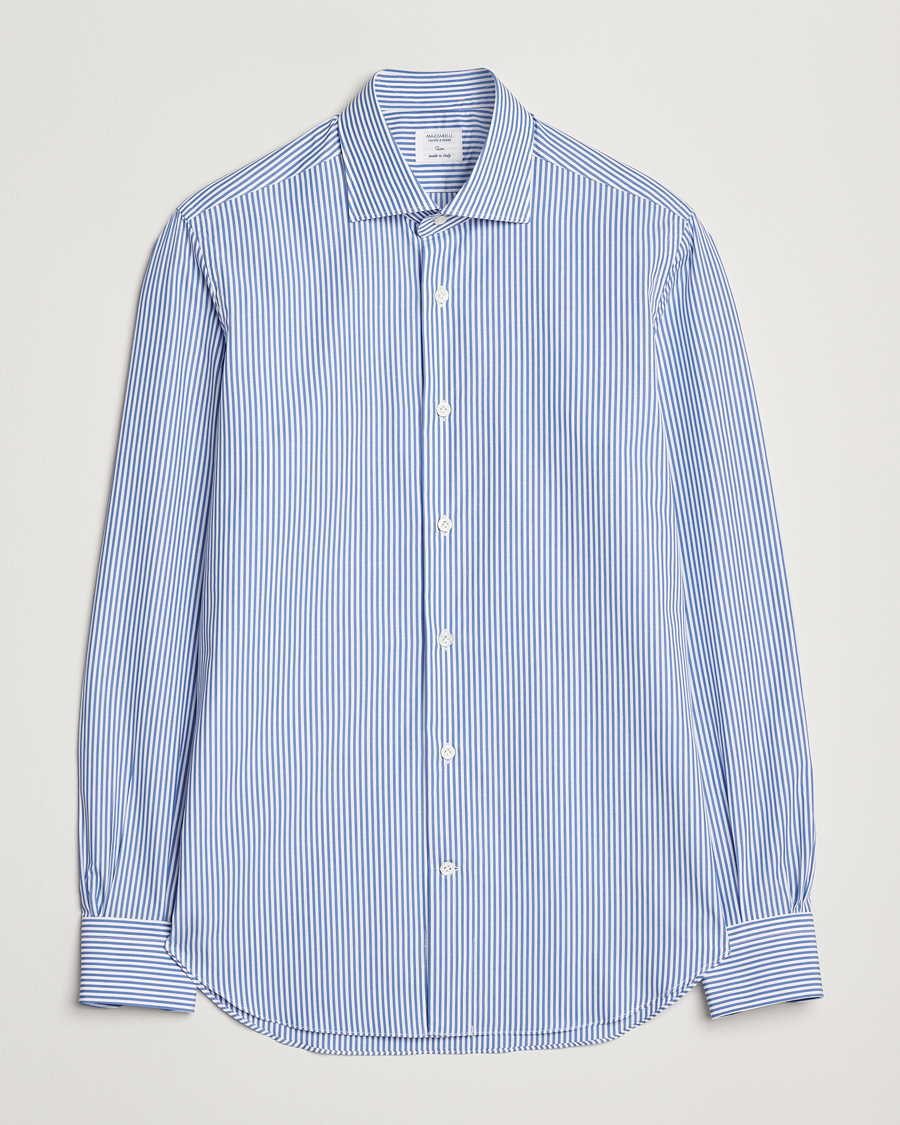 Herren | Hemden | Mazzarelli | Soft Cotton Cut Away Shirt Blue Stripe