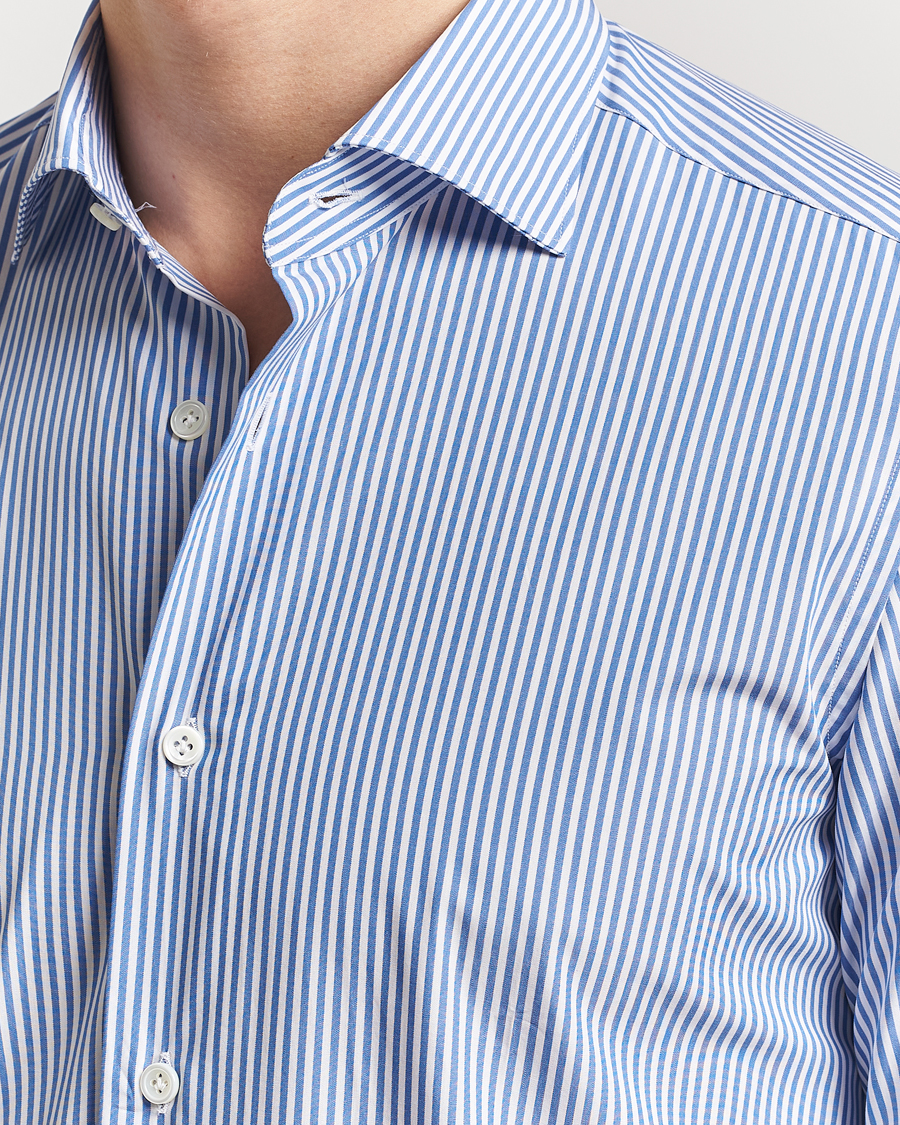 Herren | Hemden | Mazzarelli | Soft Cotton Cut Away Shirt Blue Stripe
