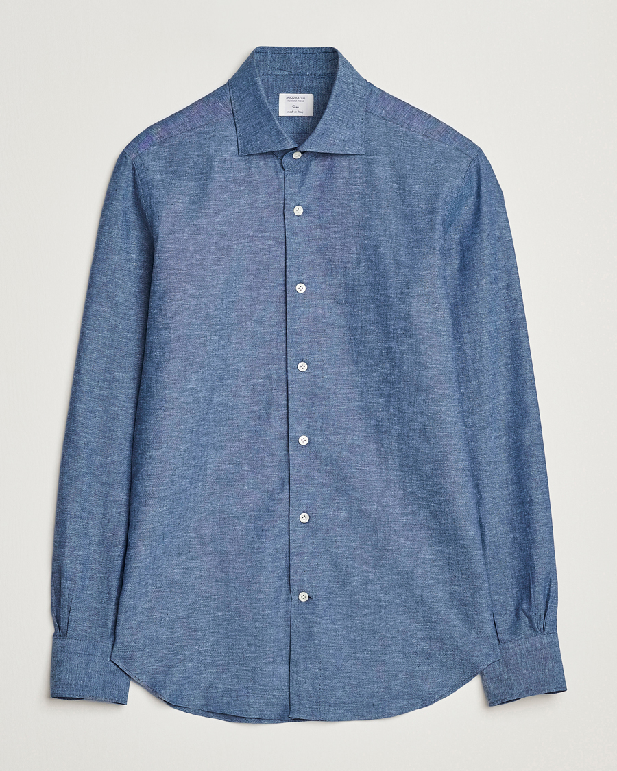 Herren | Hemden | Mazzarelli | Soft Linen Cut Away Shirt Dark Blue