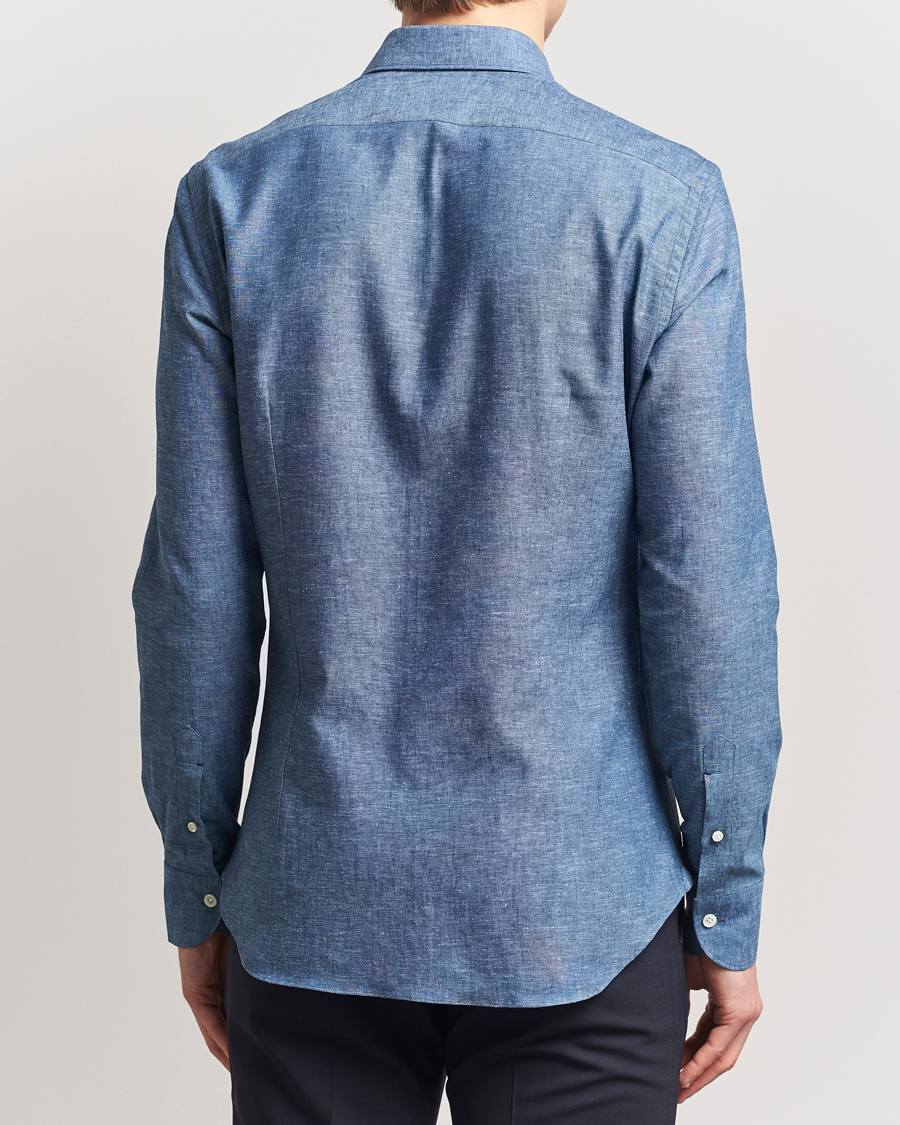 Herren | Hemden | Mazzarelli | Soft Linen Cut Away Shirt Dark Blue