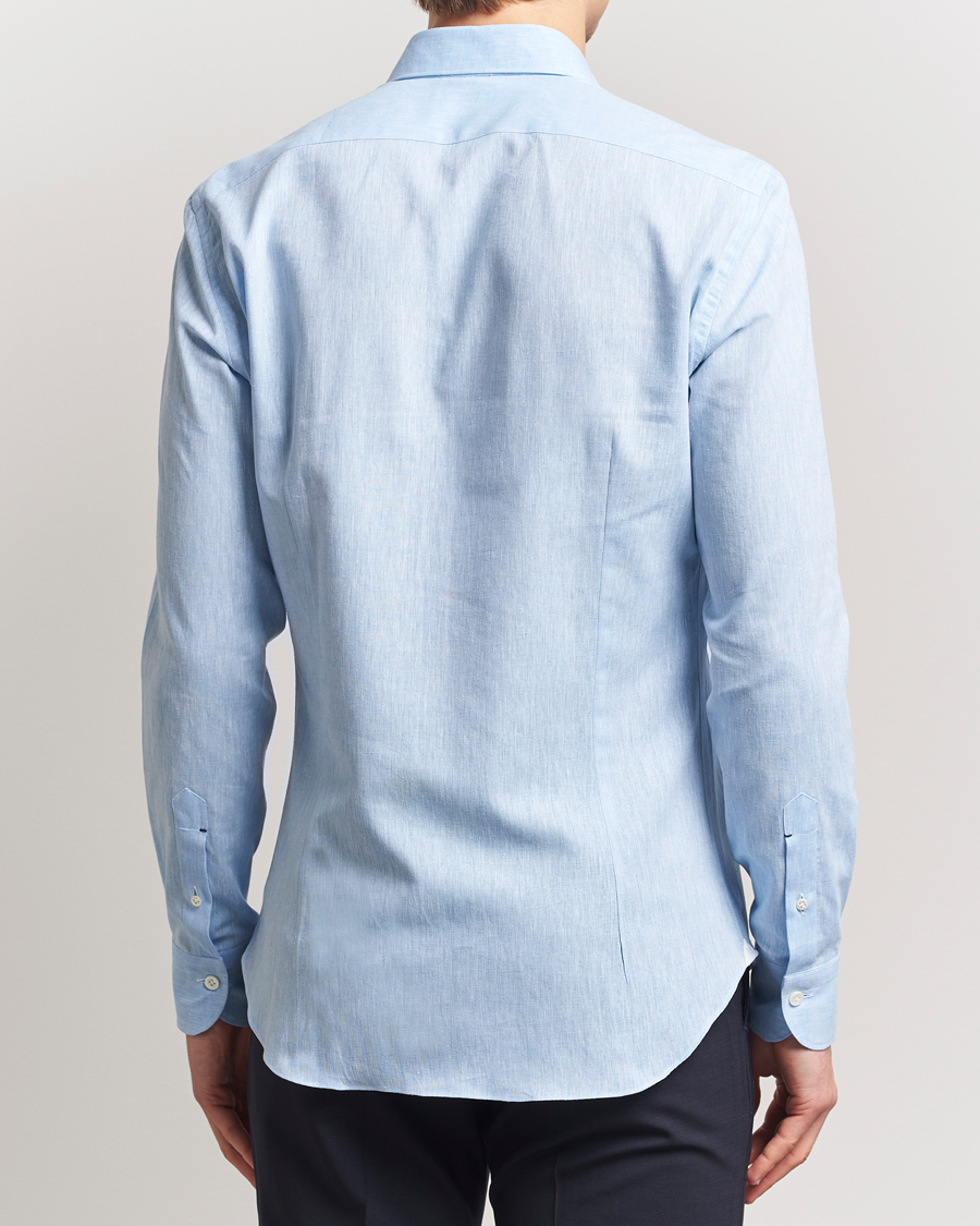 Herren | Hemden | Mazzarelli | Soft Linen Cut Away Shirt Light Blue