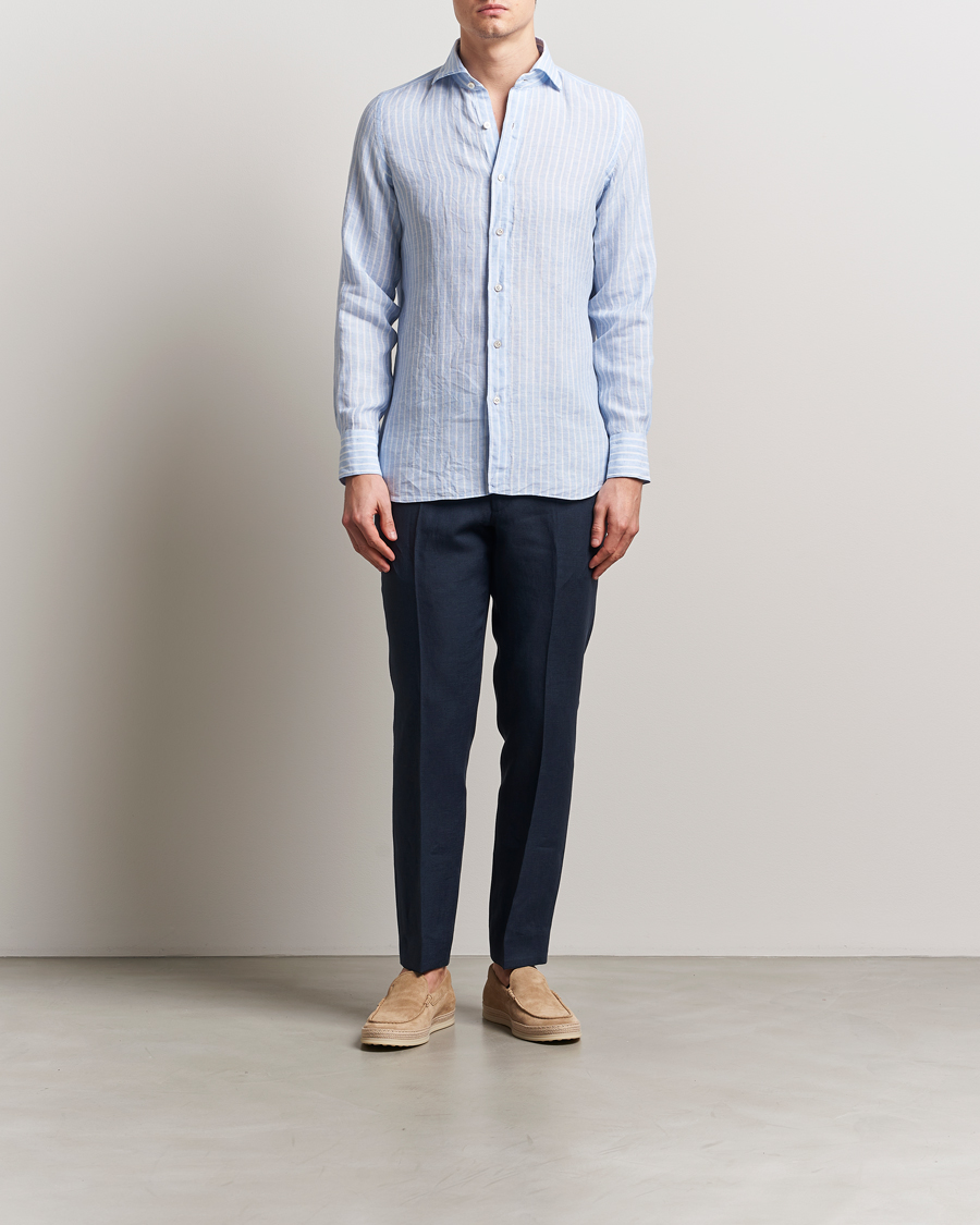 Herren | Hemden | Finamore Napoli | Gaeta Linen Shirt Blue Stripe