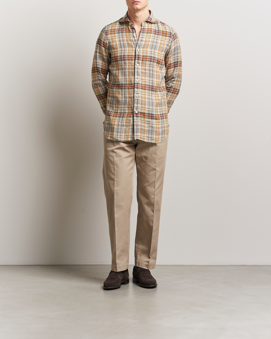 Herren | Hemden | Finamore Napoli | Gaeta Linen Shirt Beige Check