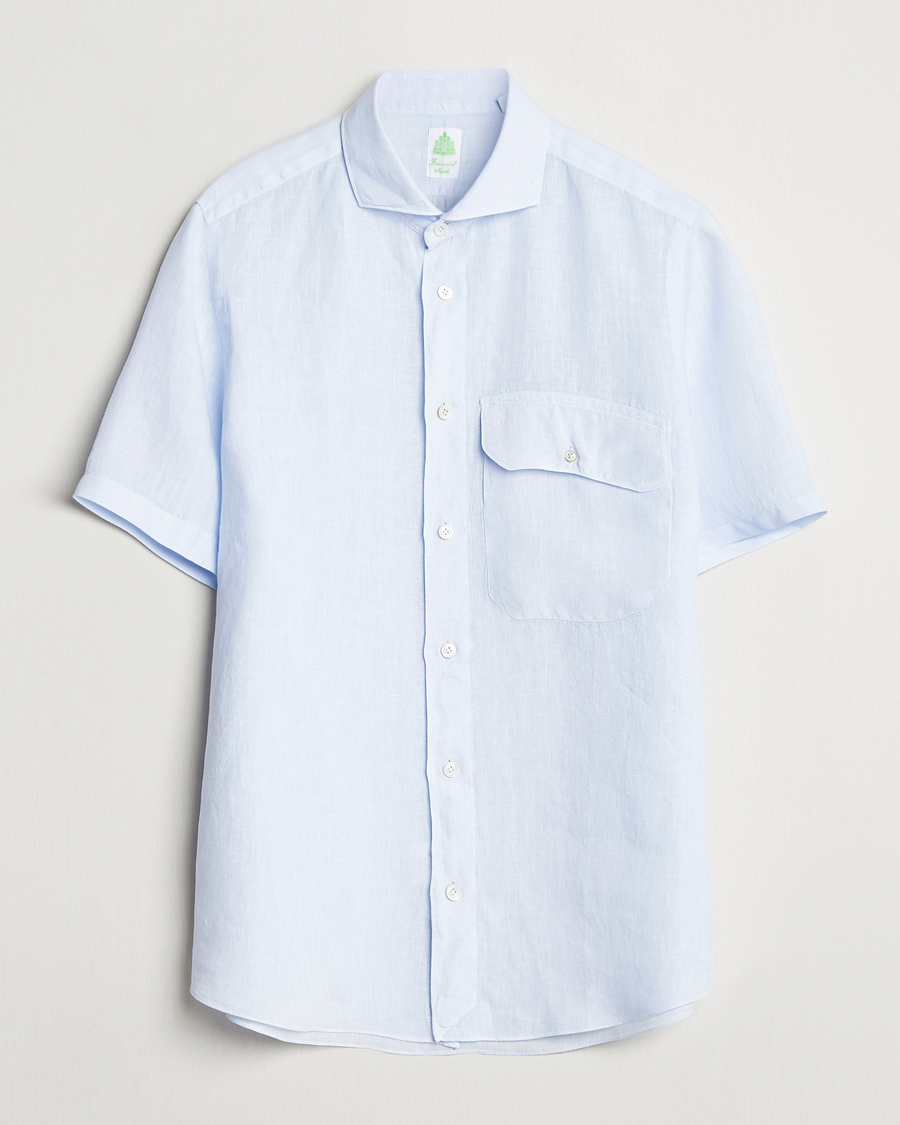 Herren | Hemden | Finamore Napoli | Linen Short Sleeve Sport Shirt Light Blue