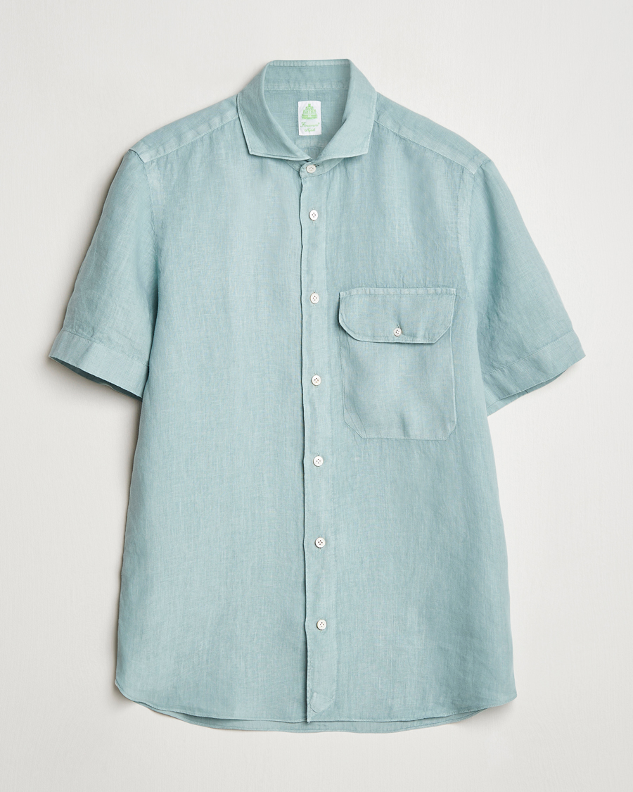 Herren | Hemden | Finamore Napoli | Linen Short Sleeve Sport Shirt Teal