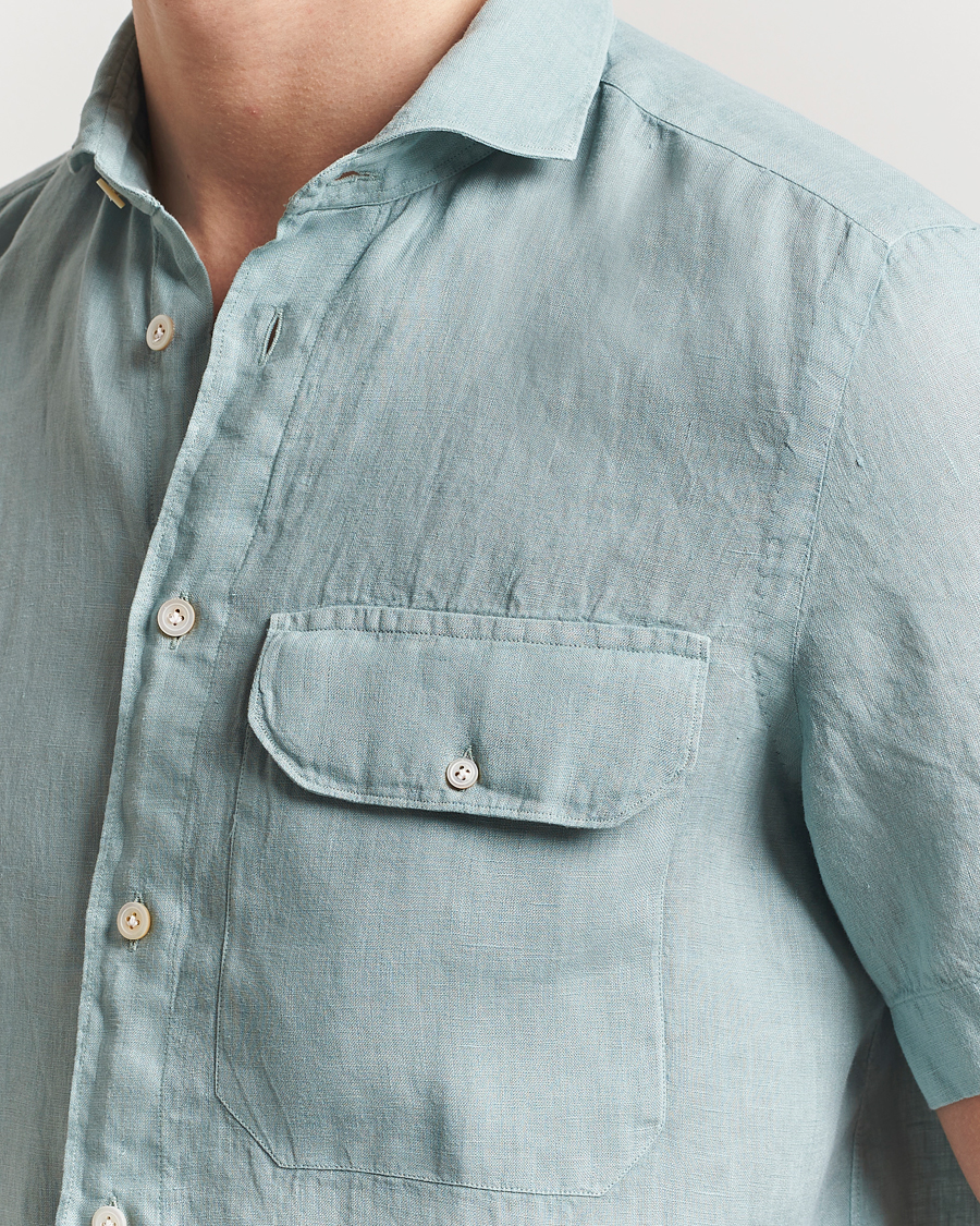 Herren | Hemden | Finamore Napoli | Linen Short Sleeve Sport Shirt Teal