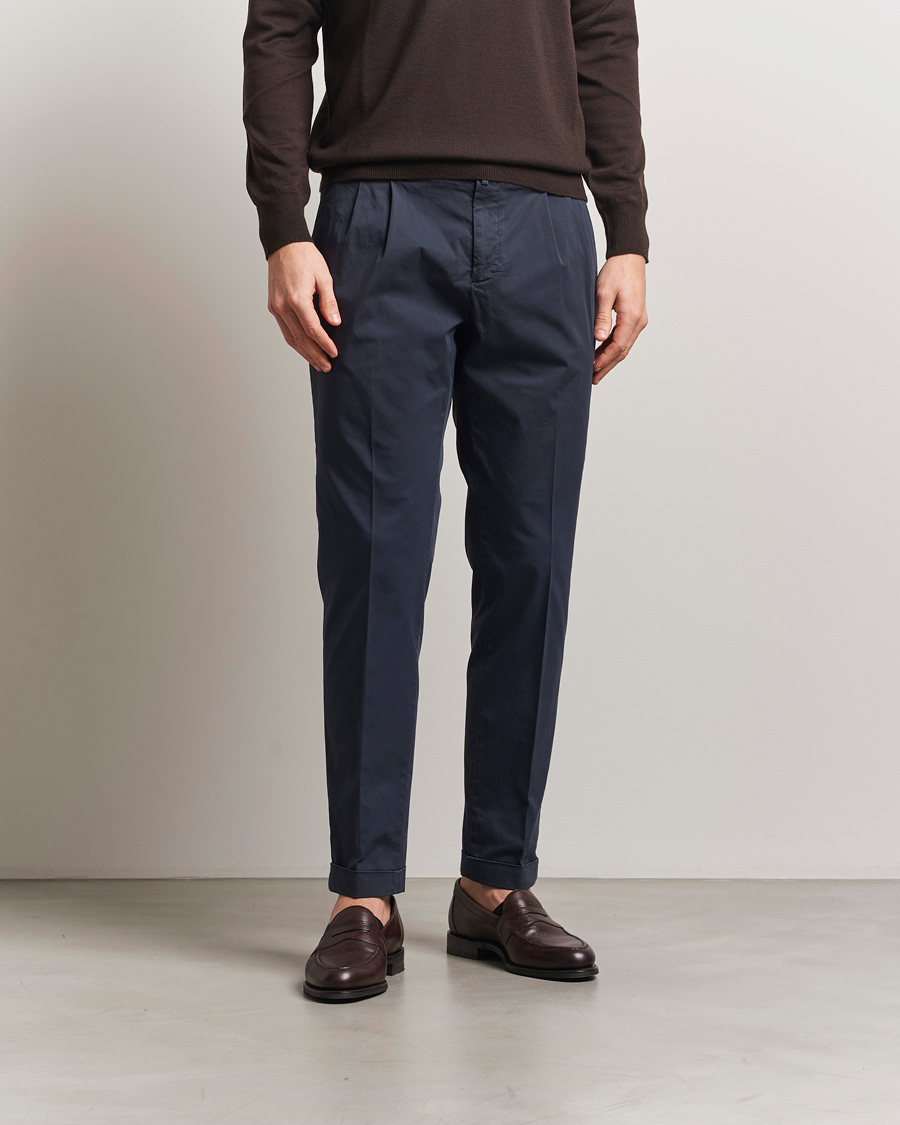 Herren | Hosen | Briglia 1949 | Easy Fit Pleated Cotton Stretch Chino Navy