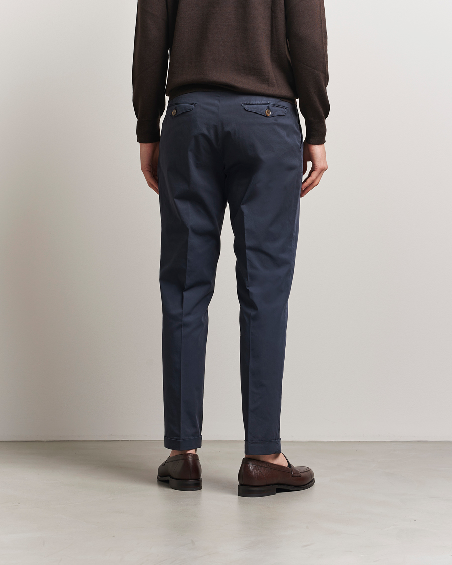 Herren | Hosen | Briglia 1949 | Easy Fit Pleated Cotton Stretch Chino Navy