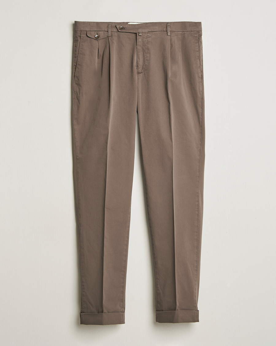Herren | Hosen | Briglia 1949 | Easy Fit Pleated Cotton Stretch Chino Brown