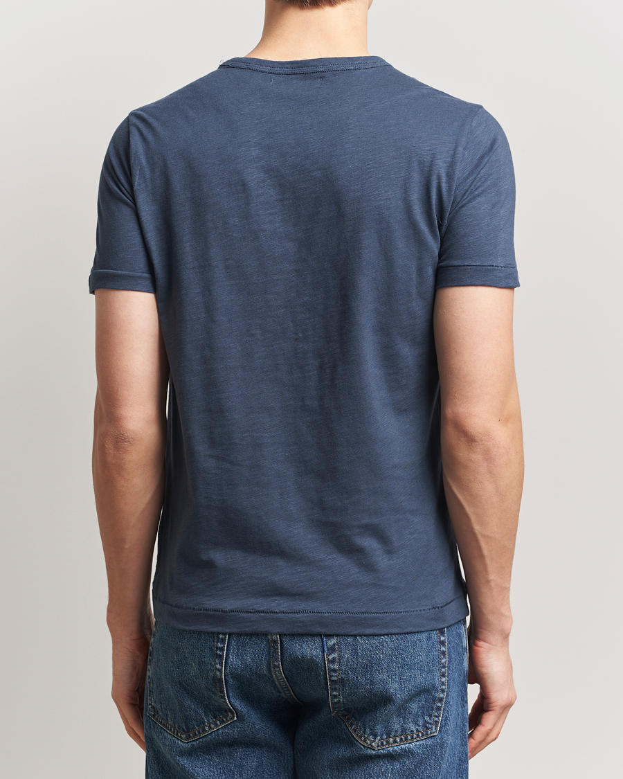 Herren | T-Shirts | Merz b. Schwanen | Organic Pima Cotton Slub Crew Neck T-Shirt Denim Blue