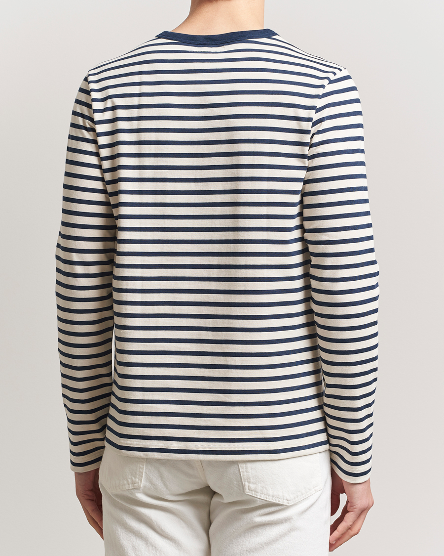 Herren | T-Shirts | Merz b. Schwanen | Relaxed Fit Striped Long Sleeve T-Shirt Ink/Nature