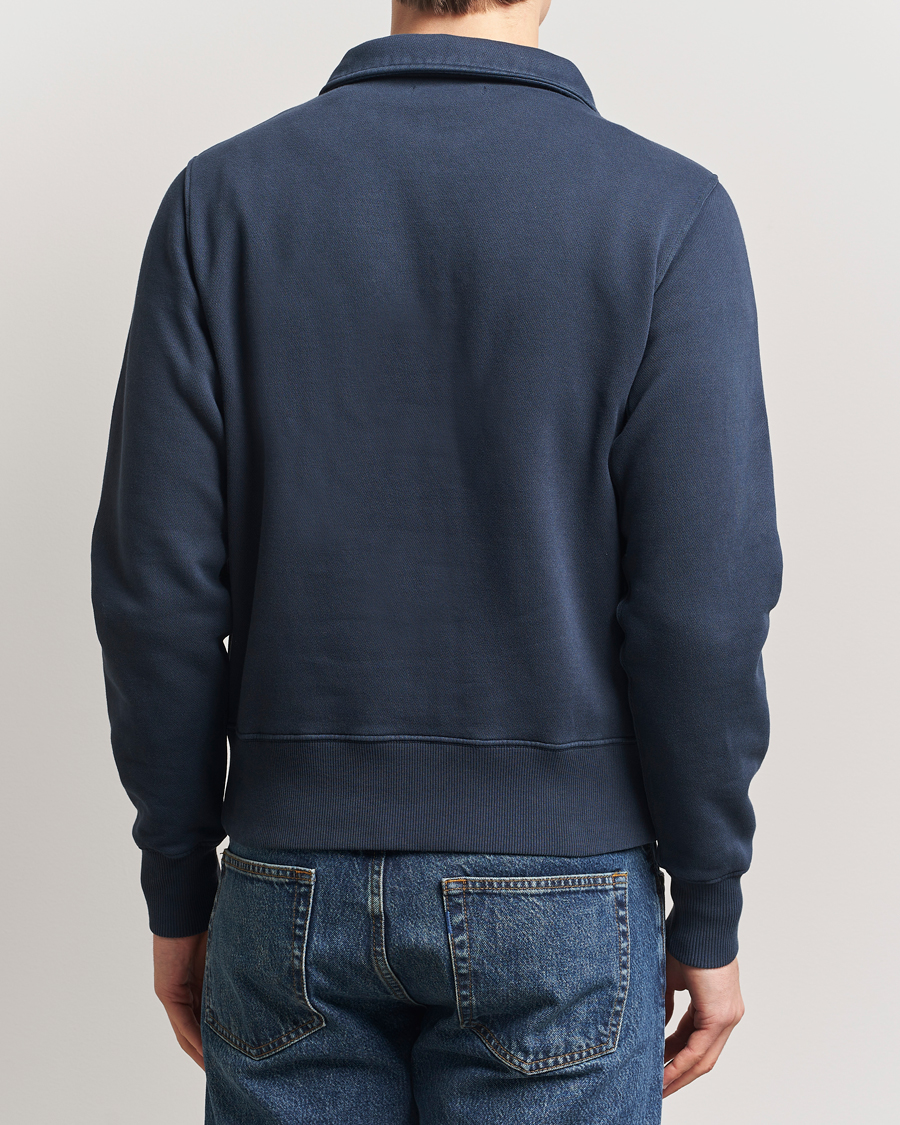 Herren | Pullover | Merz b. Schwanen | Relaxed Fit Vintage Fleece Half Zip Sweat Denim Blue